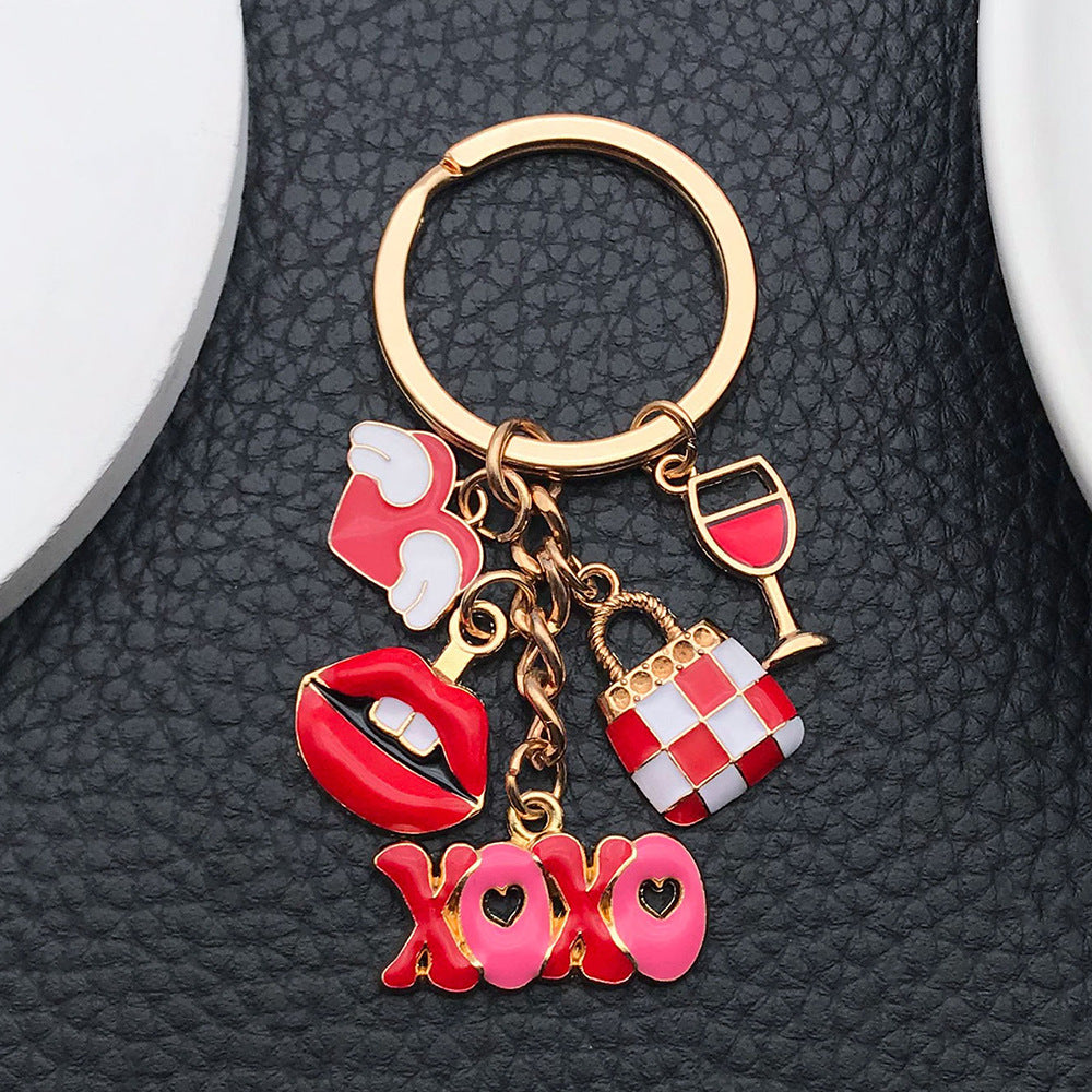 Wholesale Cartoon Drip Oil Red Love XOXO Metal Keychain