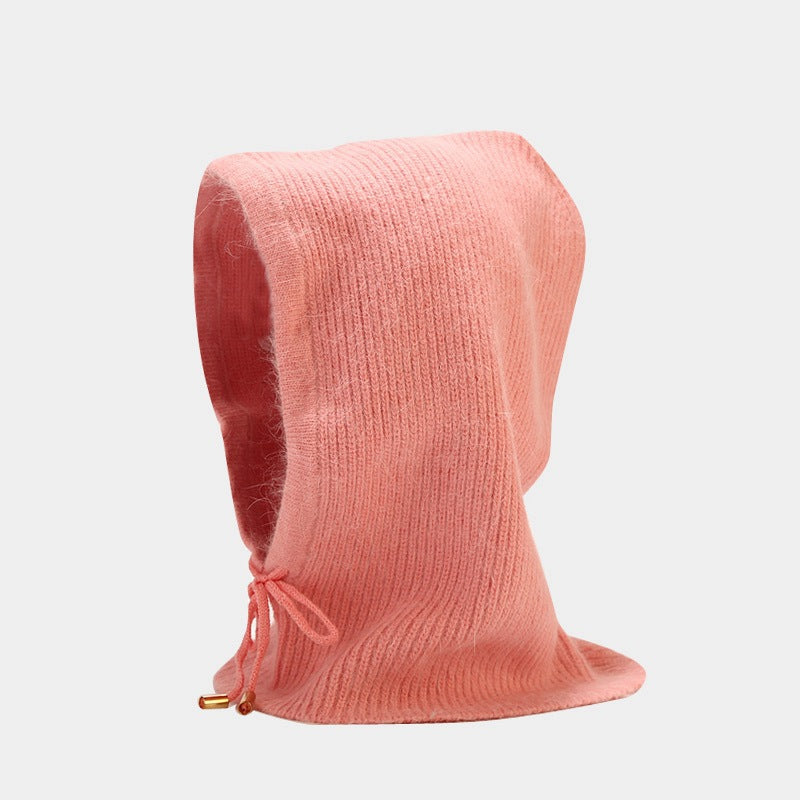 Wholesale 2023 Winter Rabbit Fur Warm Neck Protector Hooded Integrated Knitted Hat Woolen Hat