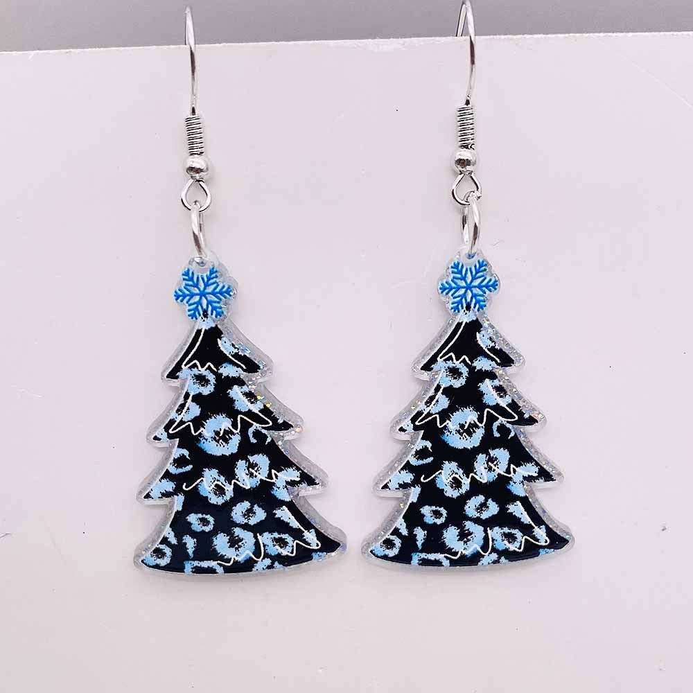 Wholesale Christmas Leopard Print Red Plaid Christmas Tree Acrylic Earrings