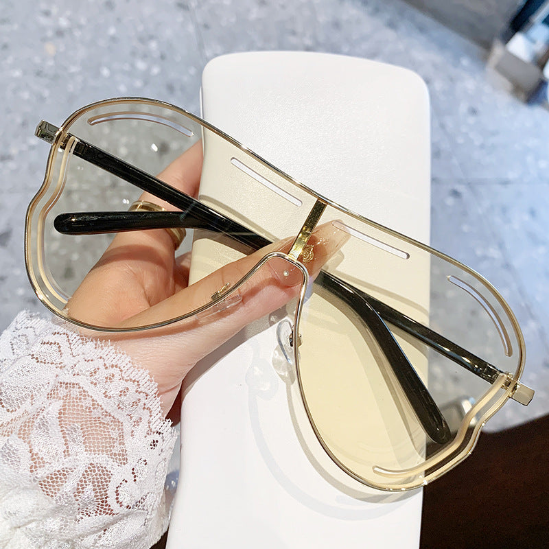 Wholesale big frame sunglasses party sunglasses one-body lenses hollow sunglasses