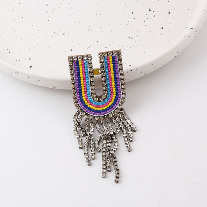 Wholesale Colorful Diamond Letter Tassel Brooch