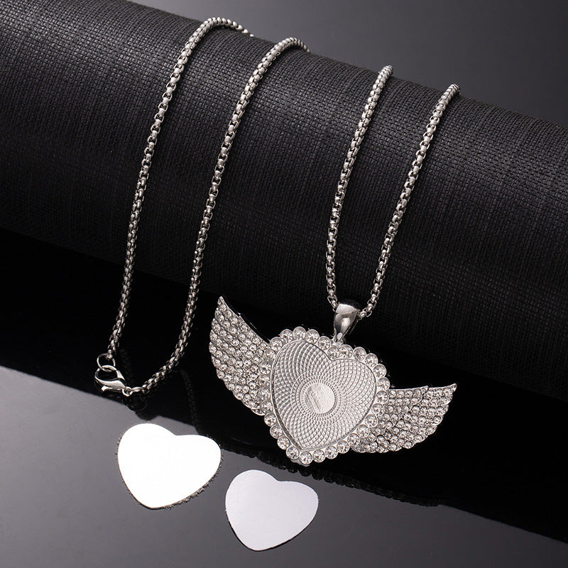 Wholesale Sublimation necklace angel wings necklace heart full diamond clavicle necklace