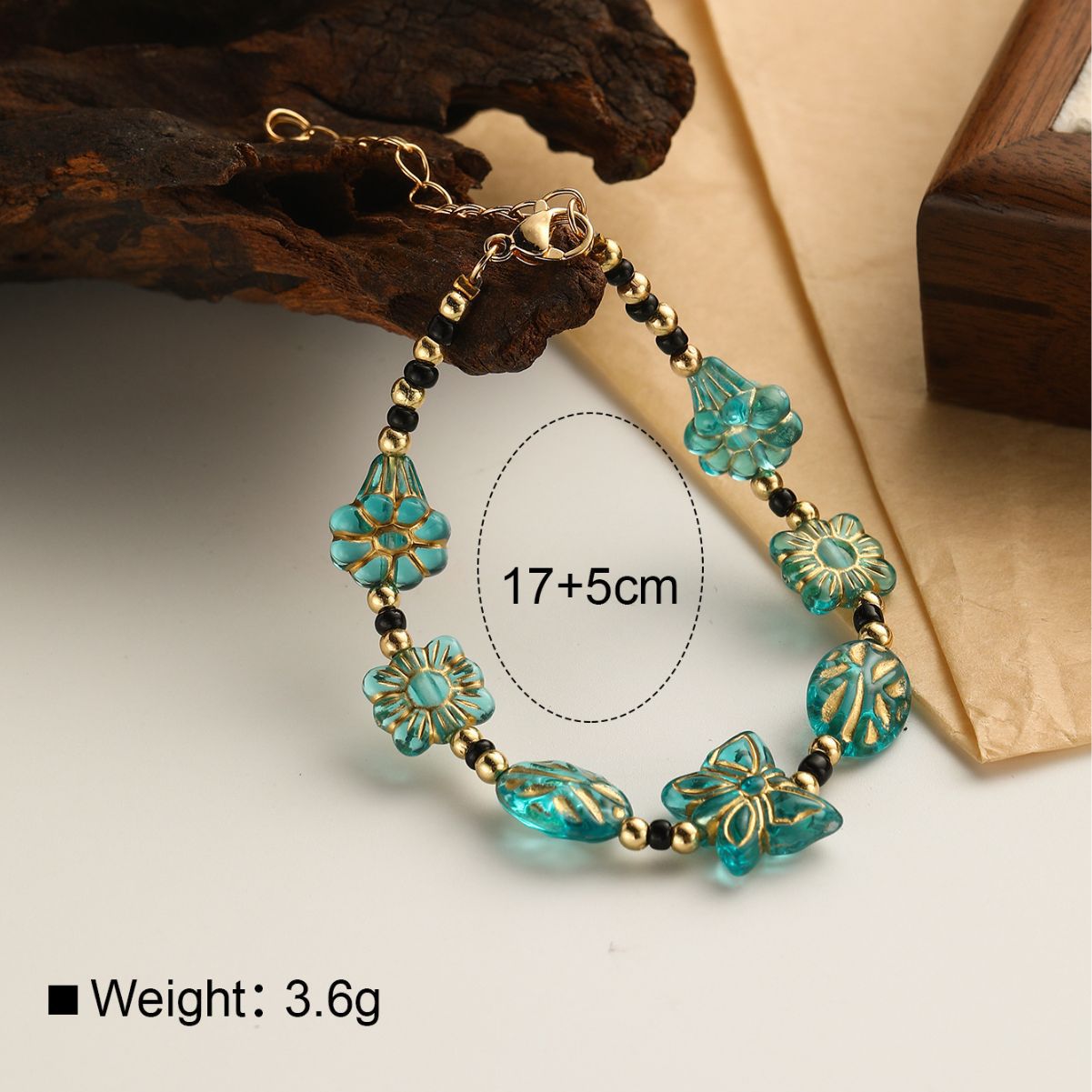 Wholesale Antique Golden Literary Retro Colorful Beaded Glass Bracelet