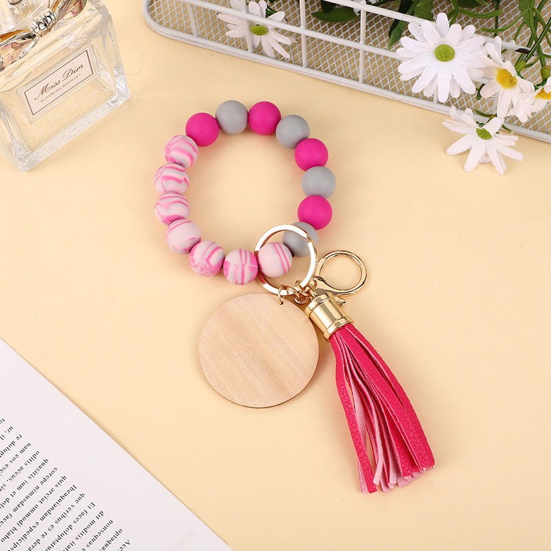 Wholesale Colorful Food Grade Silicone Beech Wood Beads Bracelet Keychain