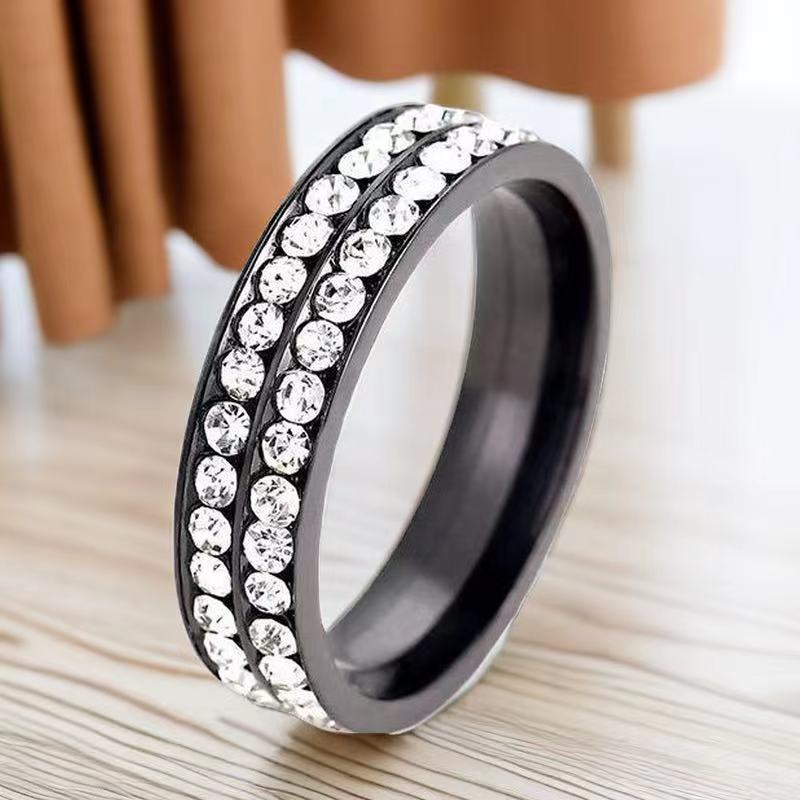 Wholesale Double Row Diamond Inlaid Titanium Steel Rings