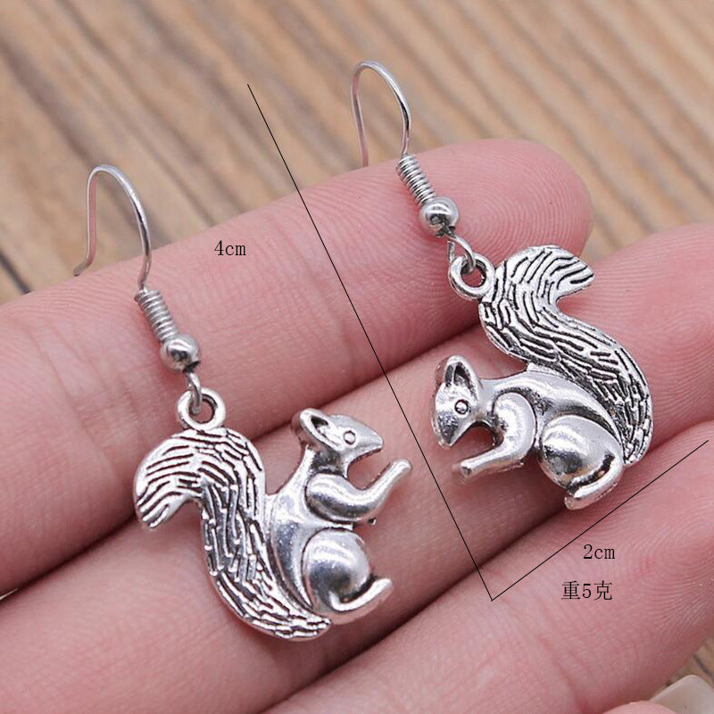 Wholesale Asymmetric Retro Silver Cute Squirrel Earrings
