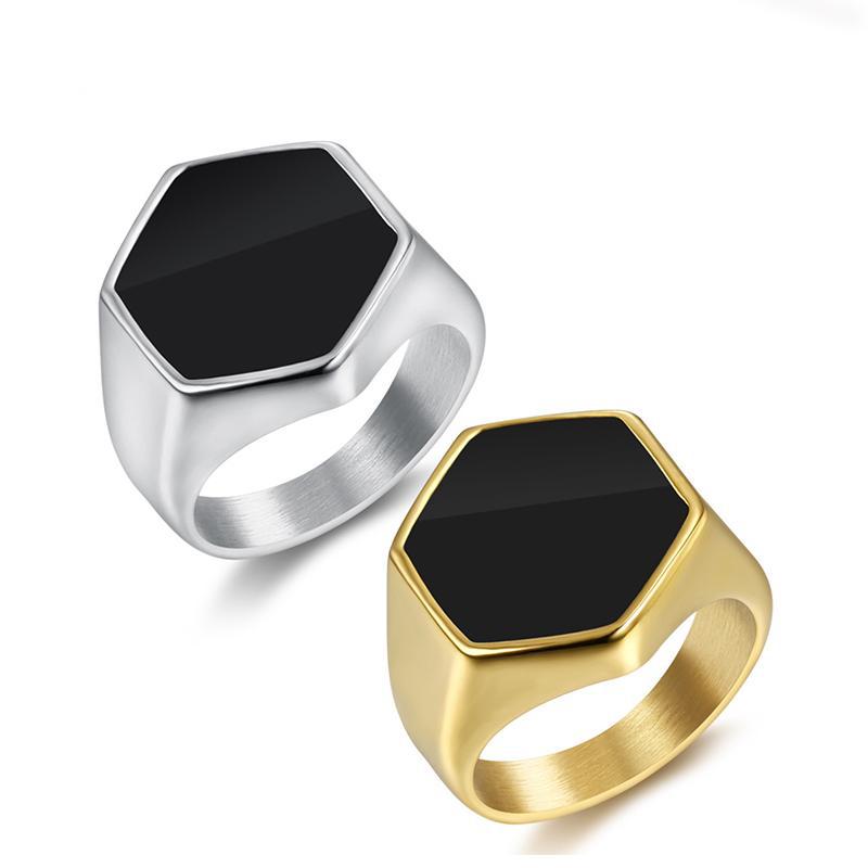 Wholesale Hexagonal Black Men's Titanium Steel Drop Oil Ring