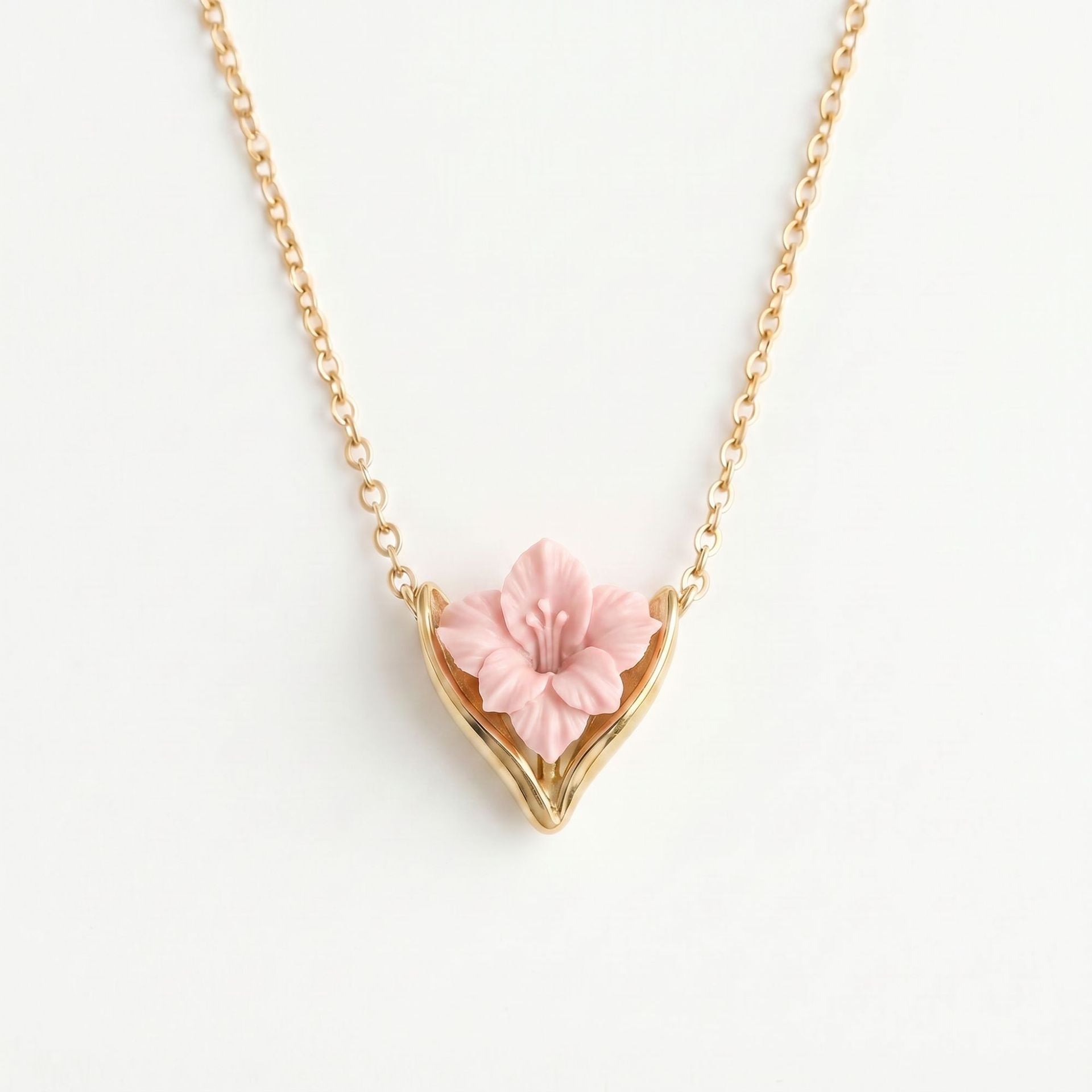 Wholesale Stainless Steel Heart Shaped Flower Pendant Necklace French Style Carnation Lily Of The Valley Jewelry Everyday Fashion Accessory
