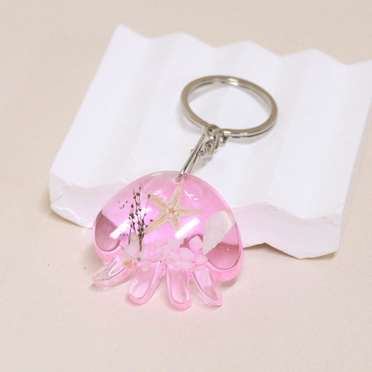 Wholesale 6pcs Jellyfish Shape Resin Glue Real Starfish Shell Ocean Keychain