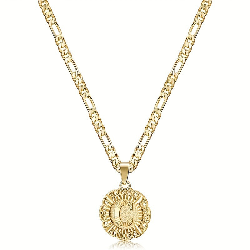 Wholesale Circular hollow flower necklace with English letters