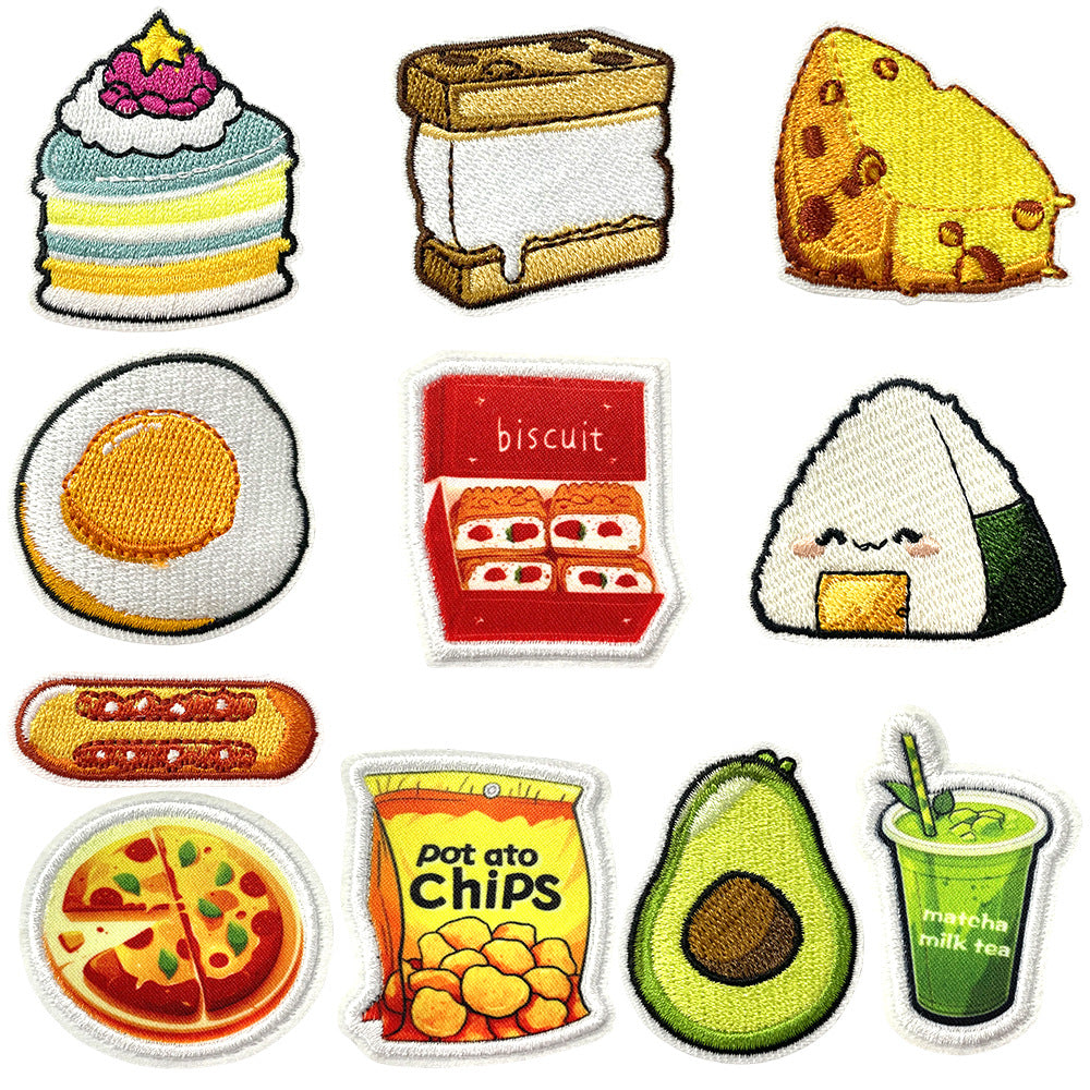 Wholesale Cute Food Embroidered Patch For Clothes Milk Tea Cake Snack Applique Fashion Accessory For DIY Decor