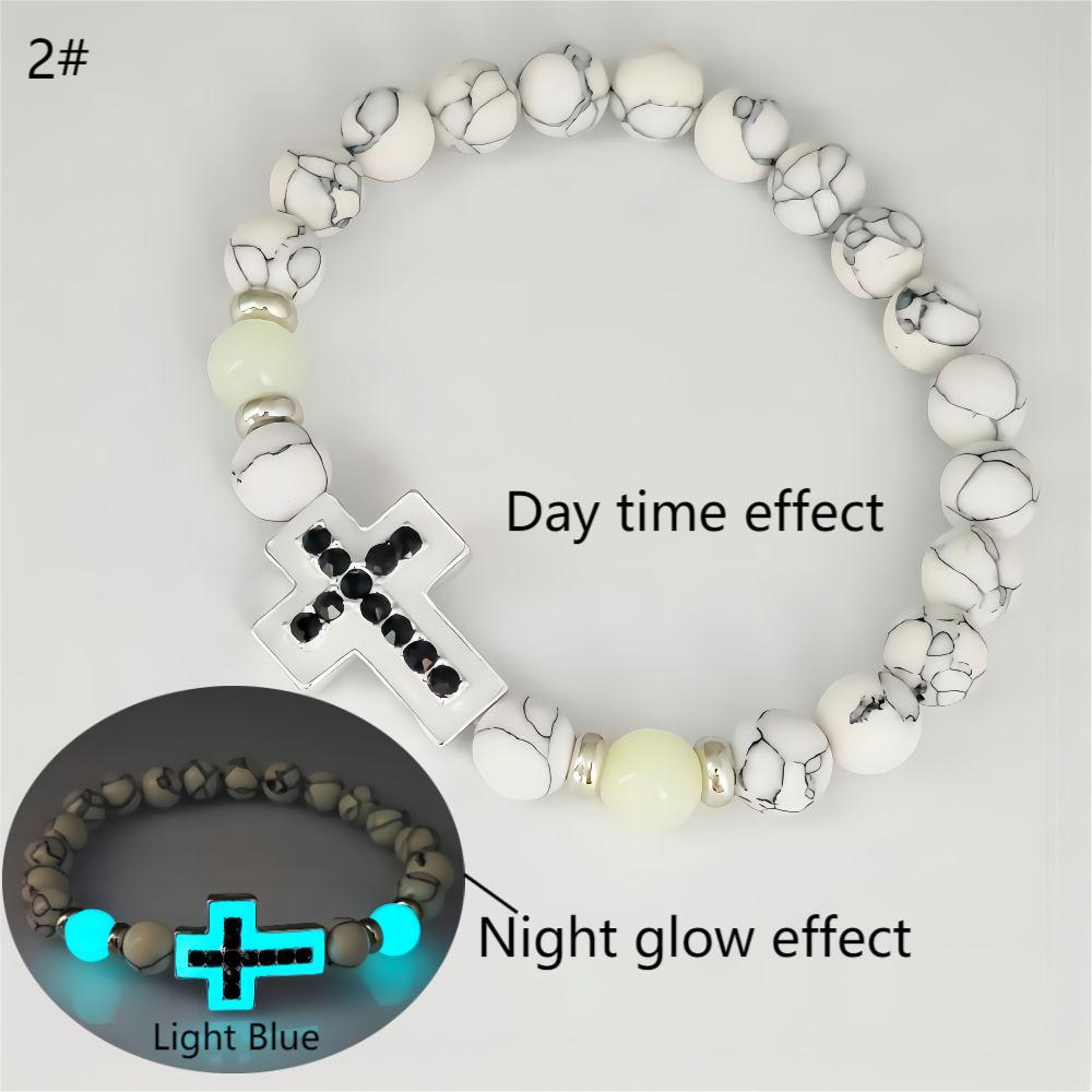 Wholesale Turquoise luminous cross diamond studded prayer bead bracelet