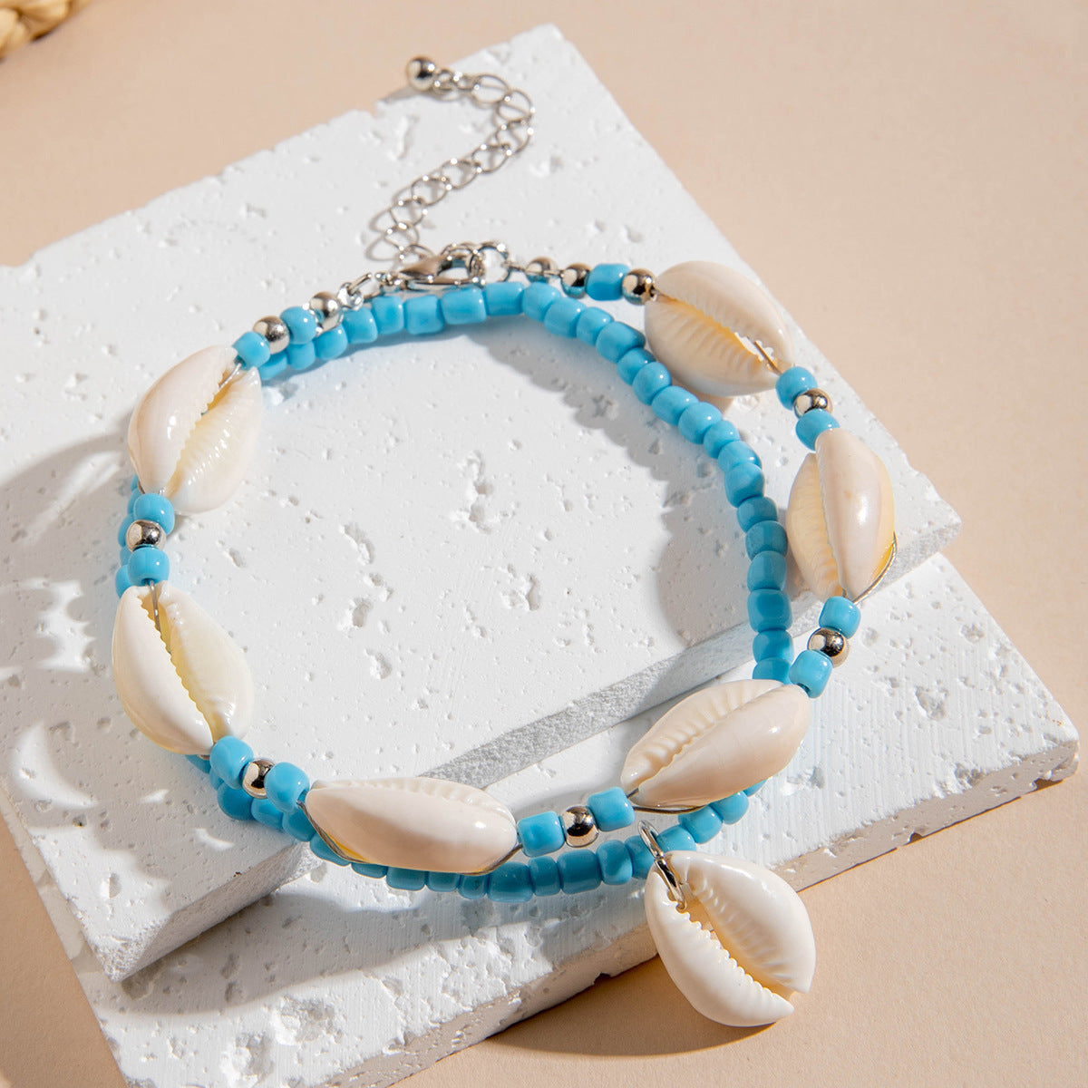 Wholesale 10pcs Beach Style Double Layer Rice Pearl Shell Anklet