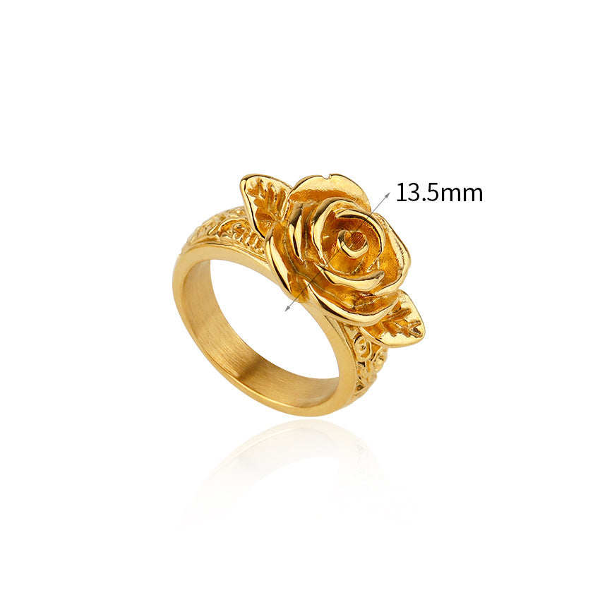 Wholesale Retro Three-dimensional Rose Little Girl Versatile Titanium Steel Ring