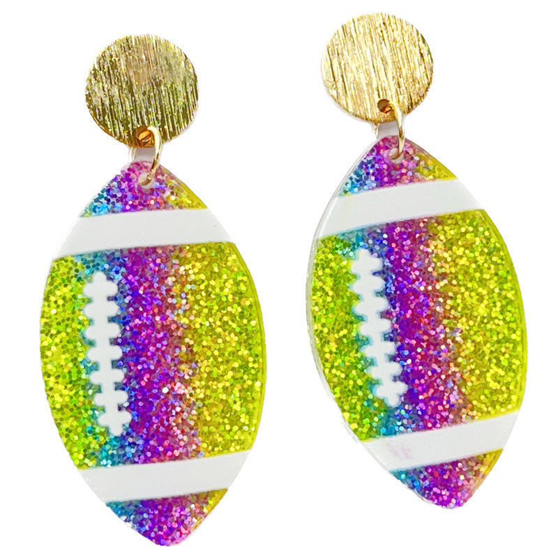 Wholesale Rugby football color-blocking shiny acrylic earrings