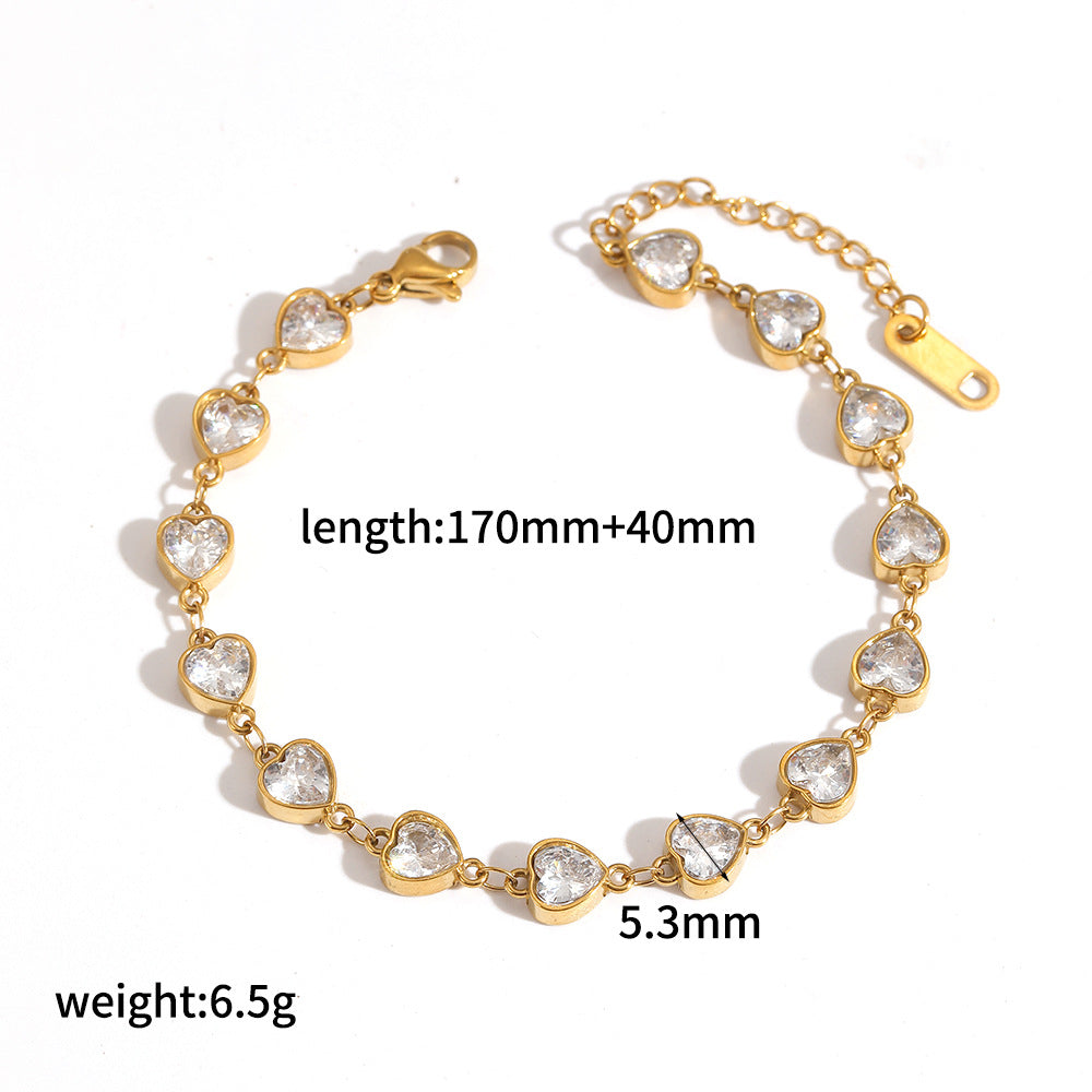 Wholesale Gold multi heart diamond studded stainless steel bracelet
