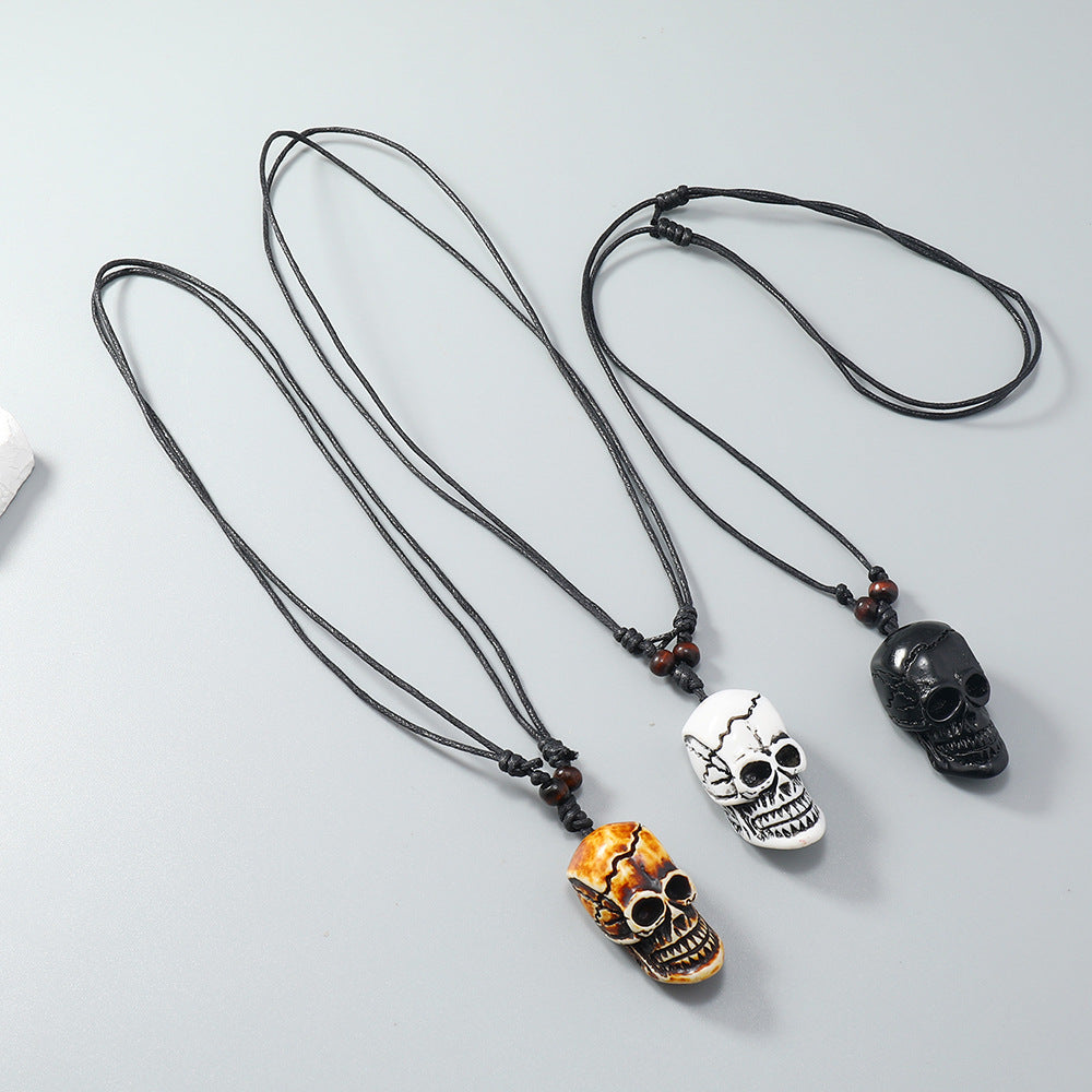 Wholesale 3PCS Retractable Wax Wire Acrylic Creative Skull Men's Necklace
