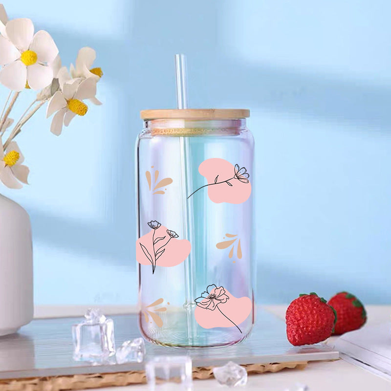 Wholesale Colorful flowers branches and leaves 16oz Cup UV DTF Wraps