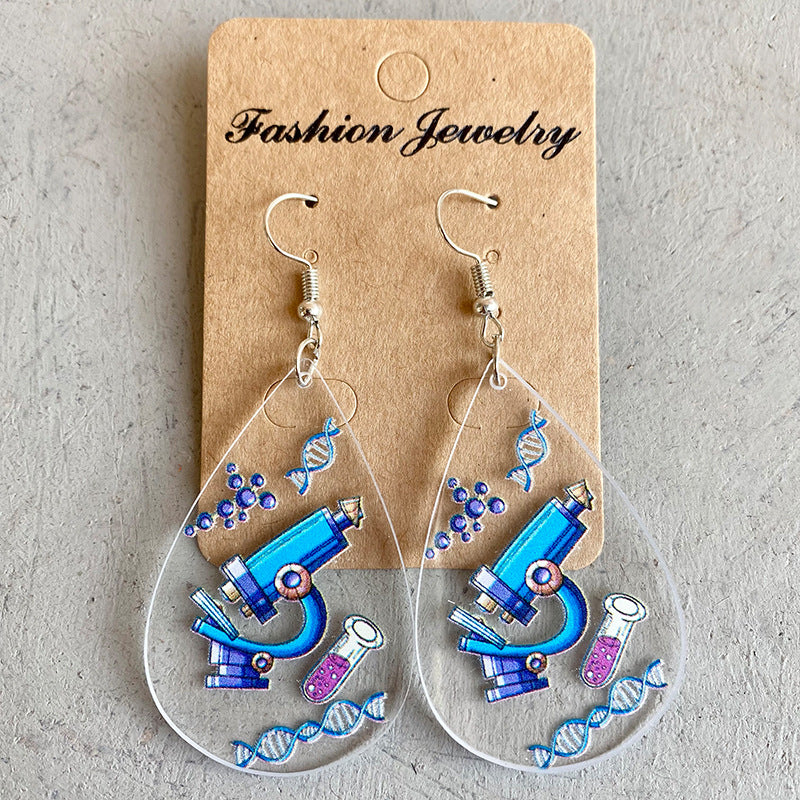 Wholesale Rocket Microscope Violin Teacher Gift Droplet shaped Acrylic Earrings
