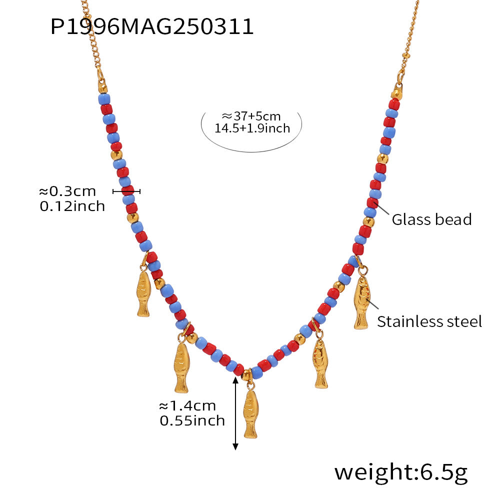 Wholesale Ocean Series Bohemian Dolphin Pendant Glass Beaded Clavicle Necklacee