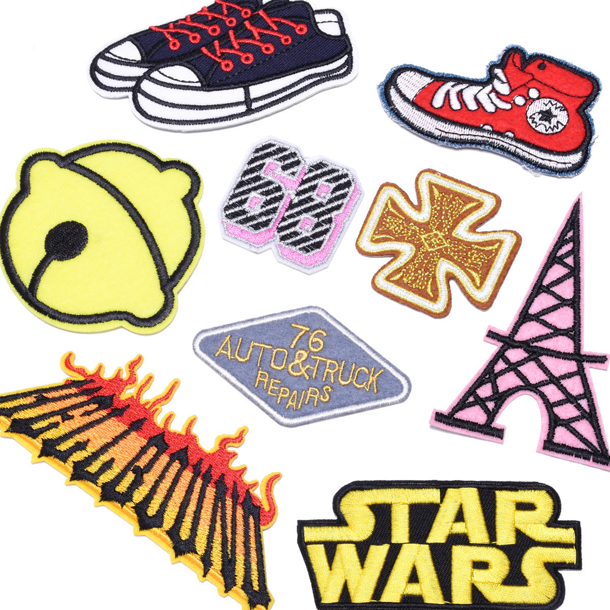 Wholesale Cute Cartoon Embroidered Fabric Patches With Bells 9 Piece Set For Coat Decoration DIY Clothing Craft Supply