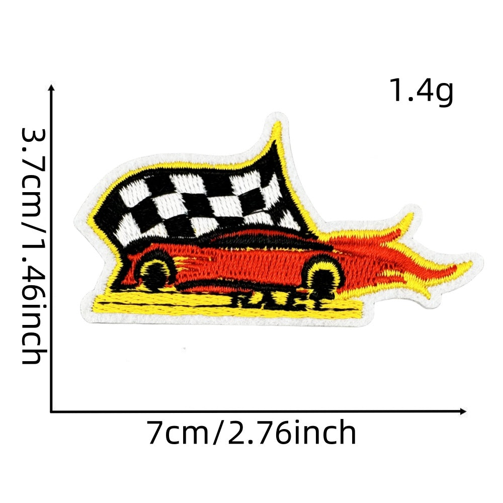 Wholesale Black and White Racing Flag Series Embroidery DIY Patches