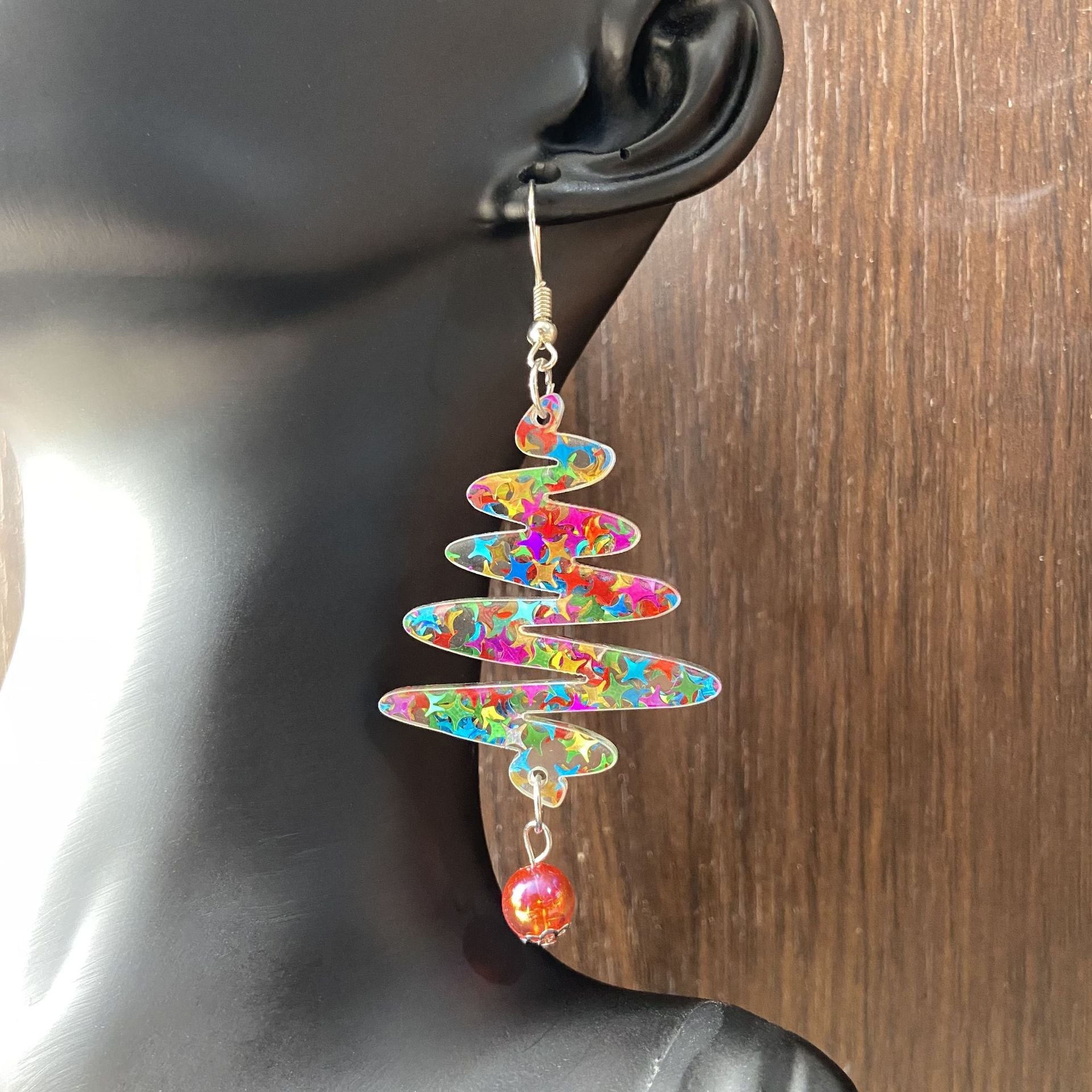 Wholesale Geometric beaded Christmas tree acrylic earrings