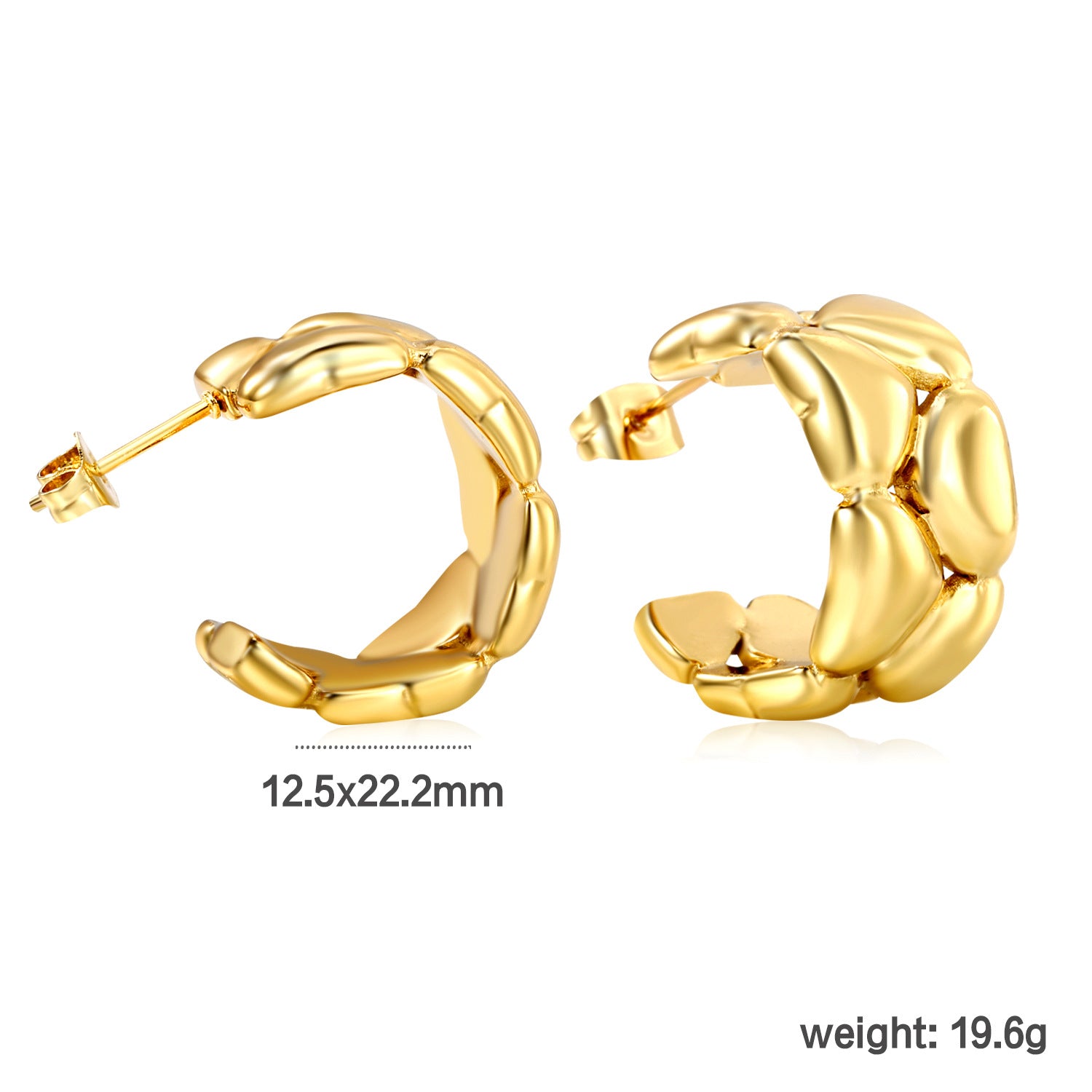 Wholesale 18k Gold-Plated Stainless Steel Stud Earrings,  Snake-Shaped Cartilage Studs