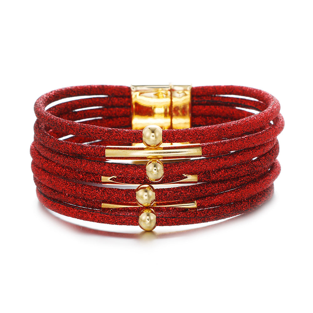 Wholesale Alloy Leopard Print Magnetic Beaded Rope Bracelet Copper Pipe Jewelry