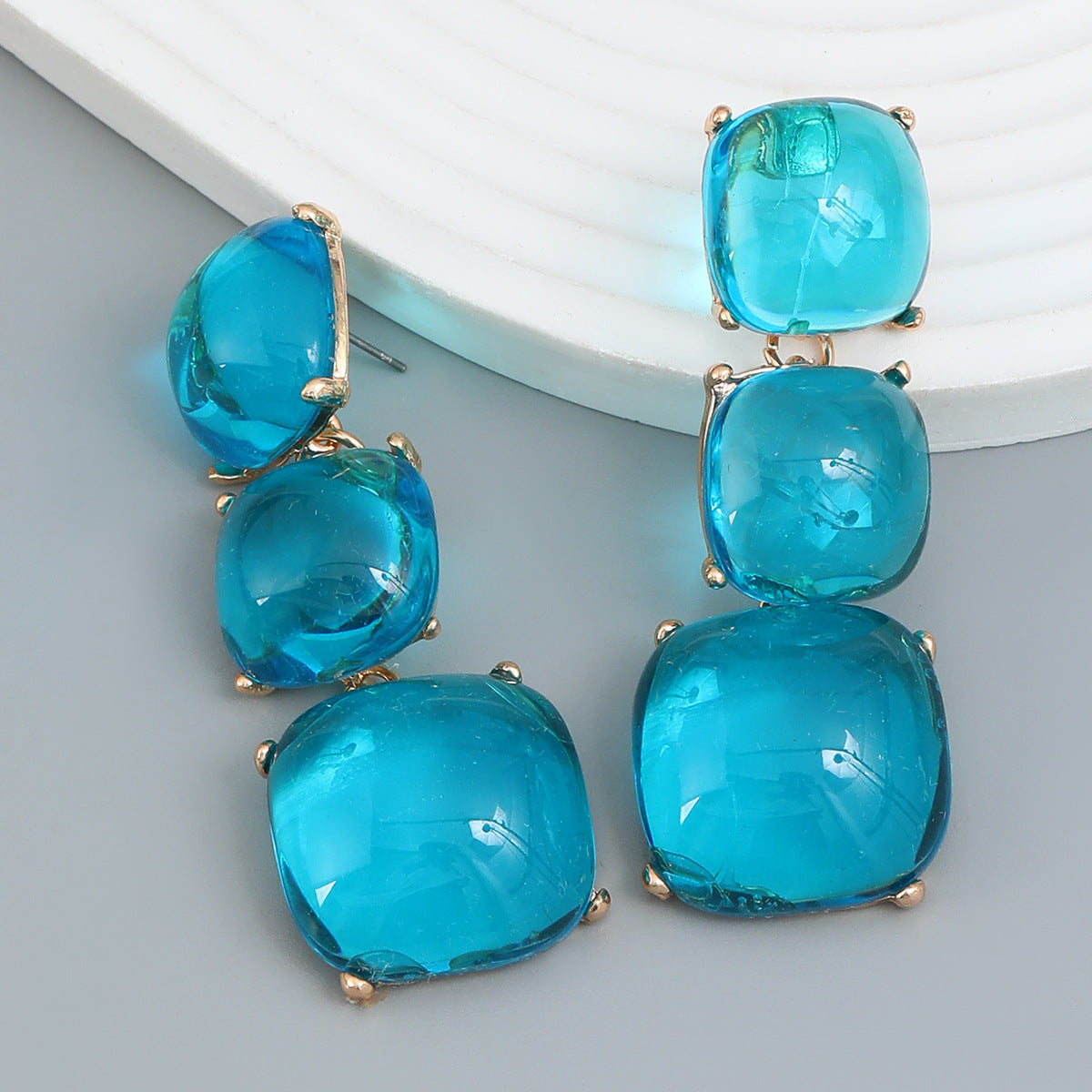 Wholesale Geometric Multi-layered Square Alloy Resin Earrings