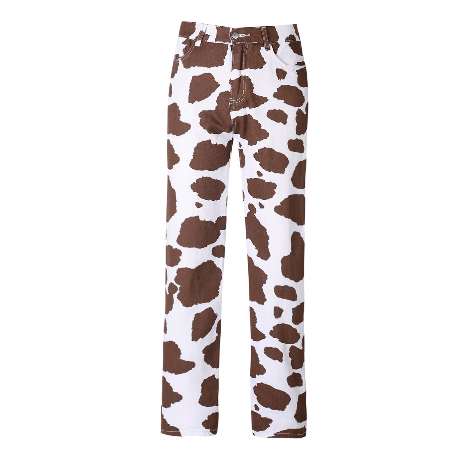 Wholesale Polyester Cow Pattern Loose Straight Tube Cotton Jeans
