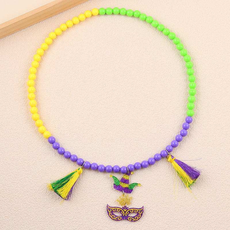 Wholesale  Carnival  Colorfulful Beaded Mask Tassel Acrylic Pendant  Necklace