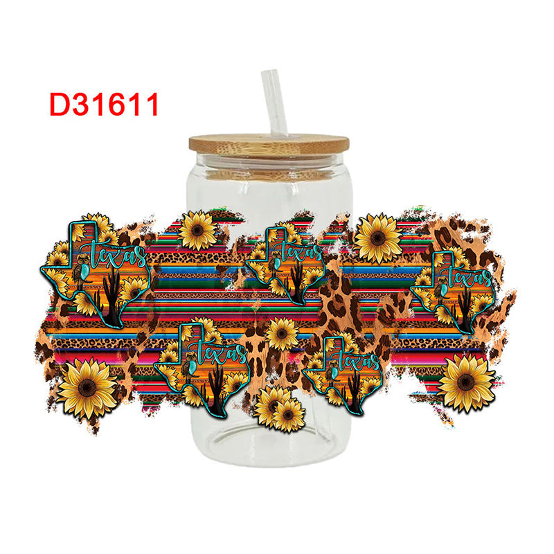 Wholesale Western style cow head boots sunflower  16oz Cup UV DTF Wraps