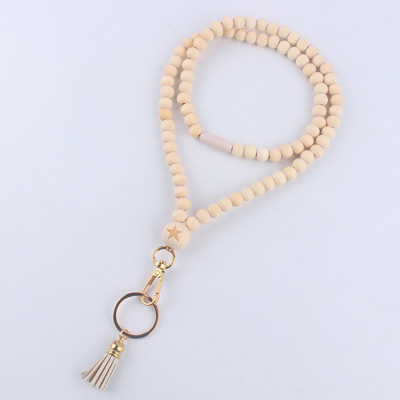 Wholesale Boho Teacher Nurse Badge Wooden Beads Beaded Keychain