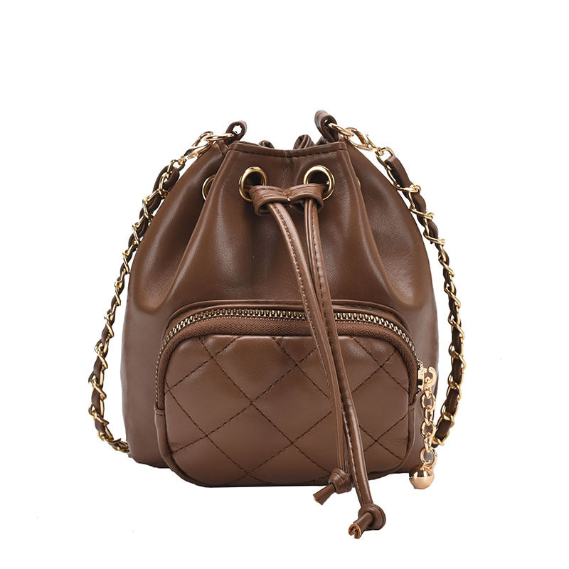 Wholesale PU Diamond Patterned Embroidered Thread Bucket Bag