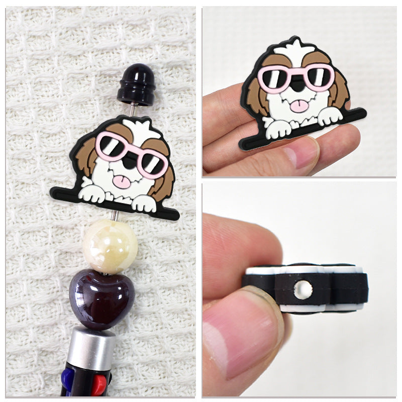 Wholesale  Random 100pcs/pack Cute Cartoon Dog Decorative Soft Rubber Double-Sided Beads