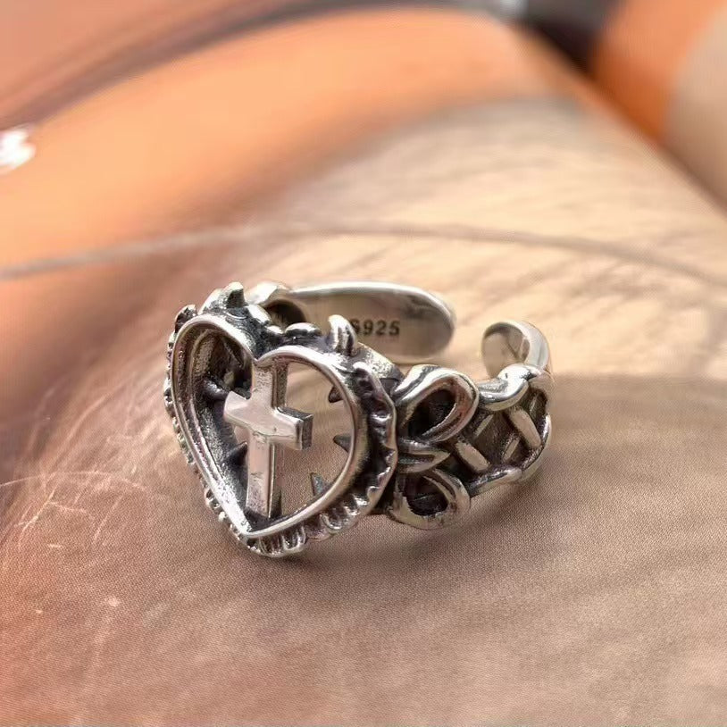 Wholesale Silver-plated monastery cross love ring Gothic retro ring