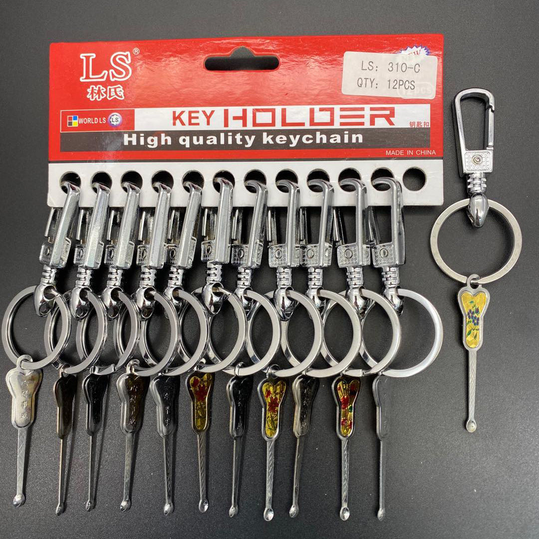 Wholesale of 12 One Card Sets with Ear Dug Zinc Alloy Keychains