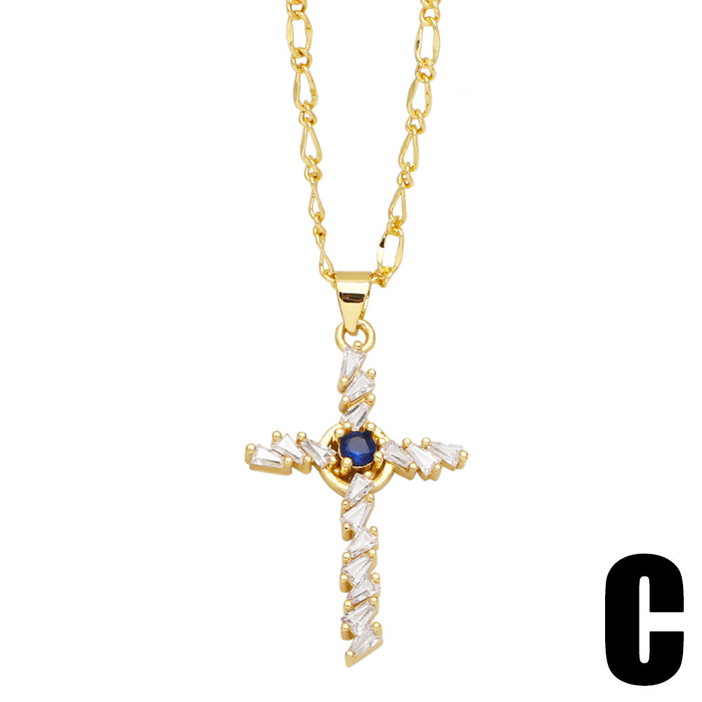 Wholesale zirconia cross clavicle chain versatile sweater chain plated with 18K gold