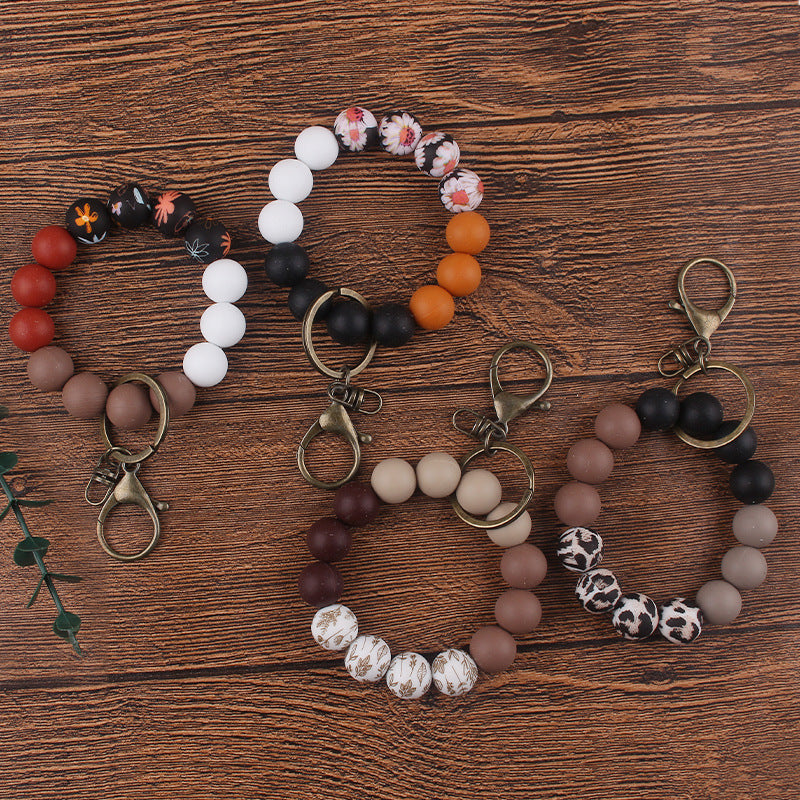 Wholesale 3pcs Printed Silicone DIY Printed Beaded Bracelet Keychain Accessories