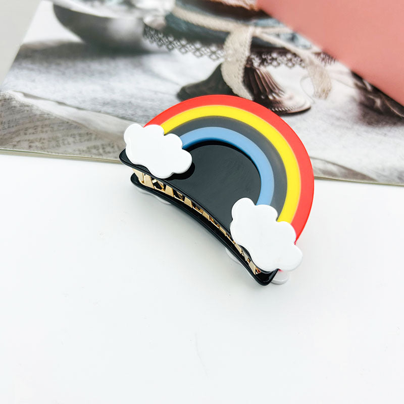 Wholesale Acetate Rainbow Cute Colorful Splicing Semi-circle Acrylic Clips