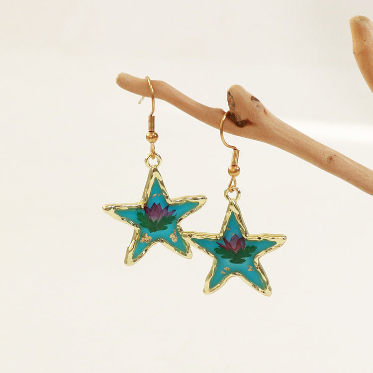 Wholesale 6pcs Small Fresh Five-pointed Star-shaped Immortal Flower Earrings