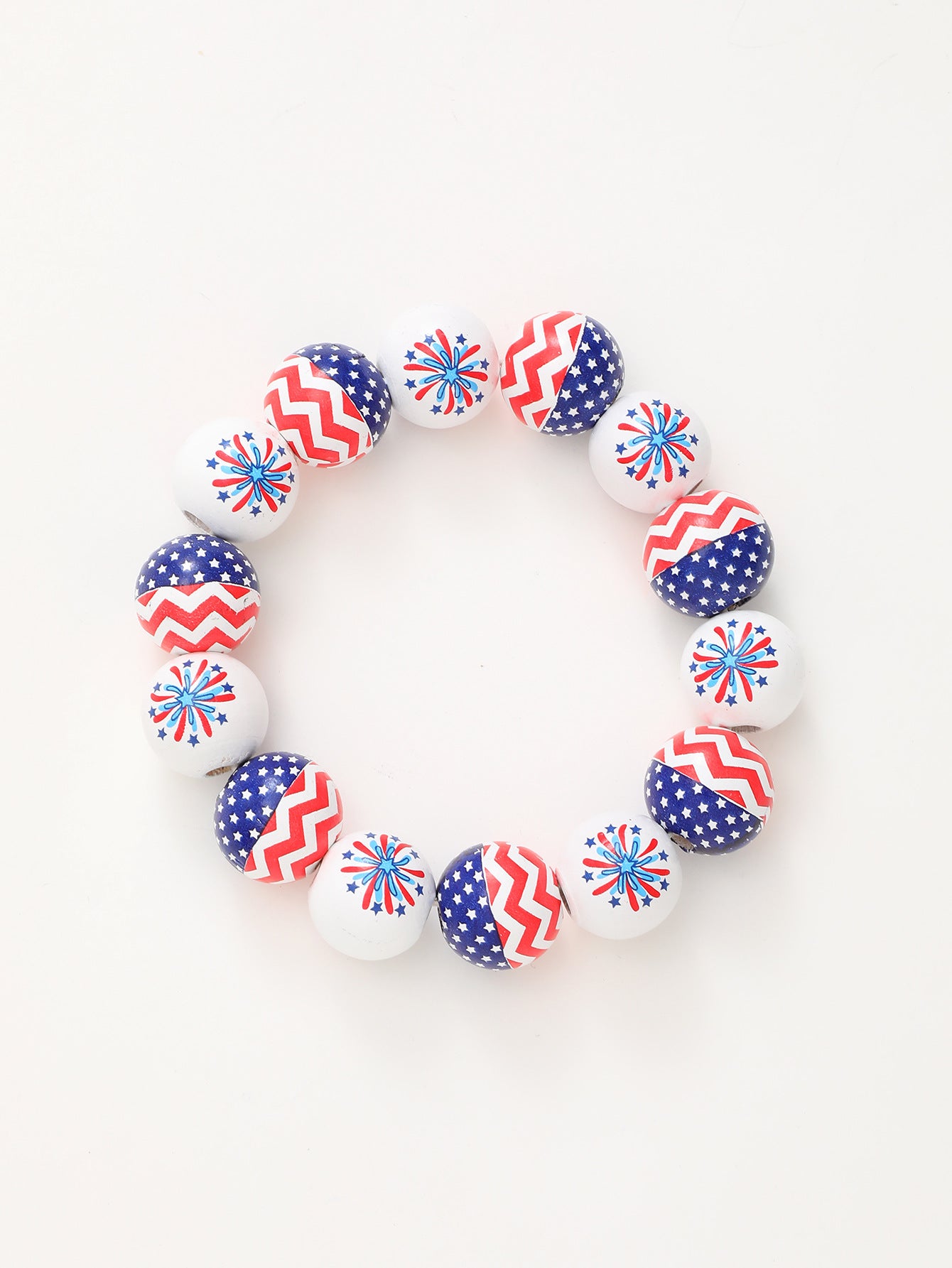 Wholesale Independence Day Style Star Stripe Fireworks Wooden Beads Elastic Bracelet