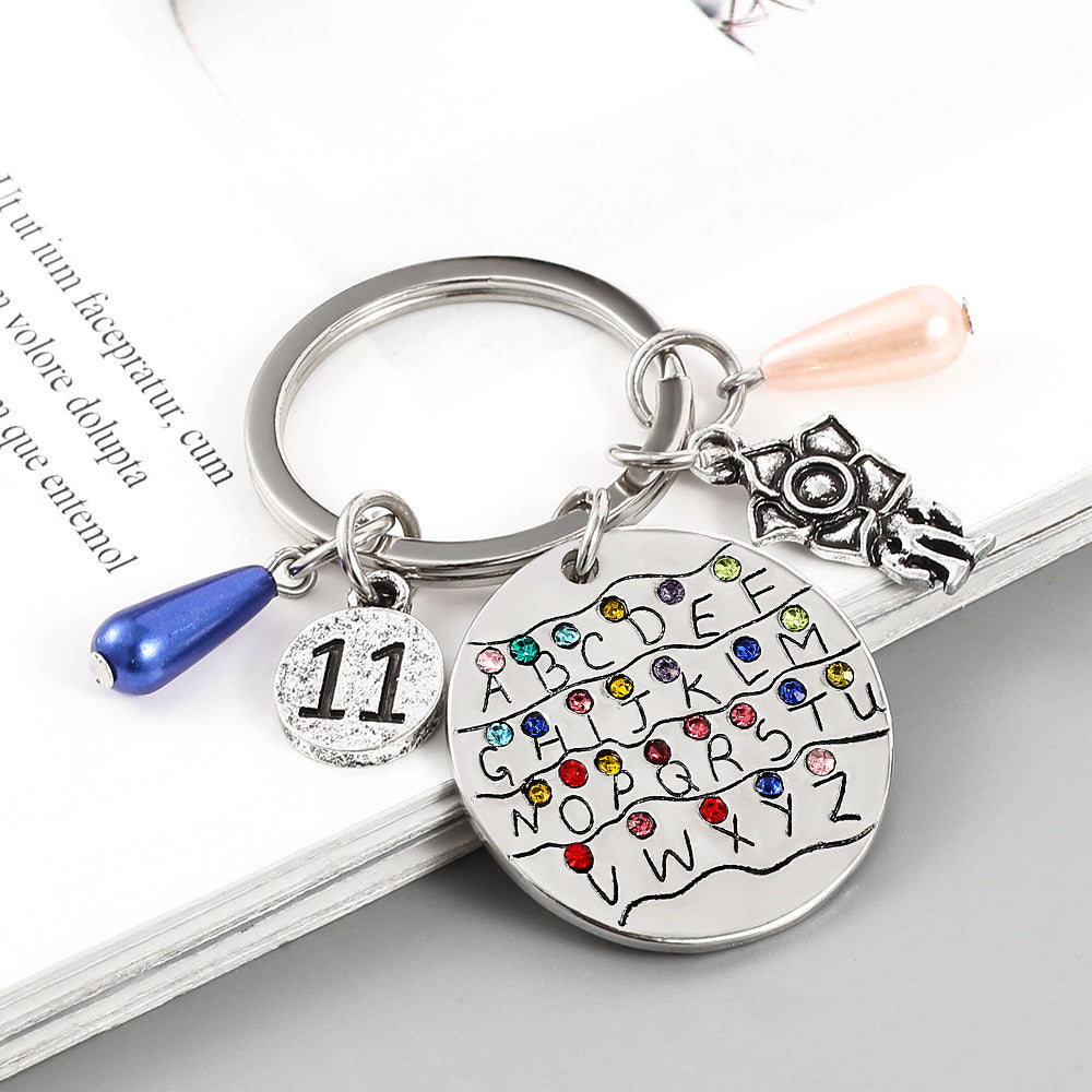 Wholesale Alphabet colored diamond Metal Keychain