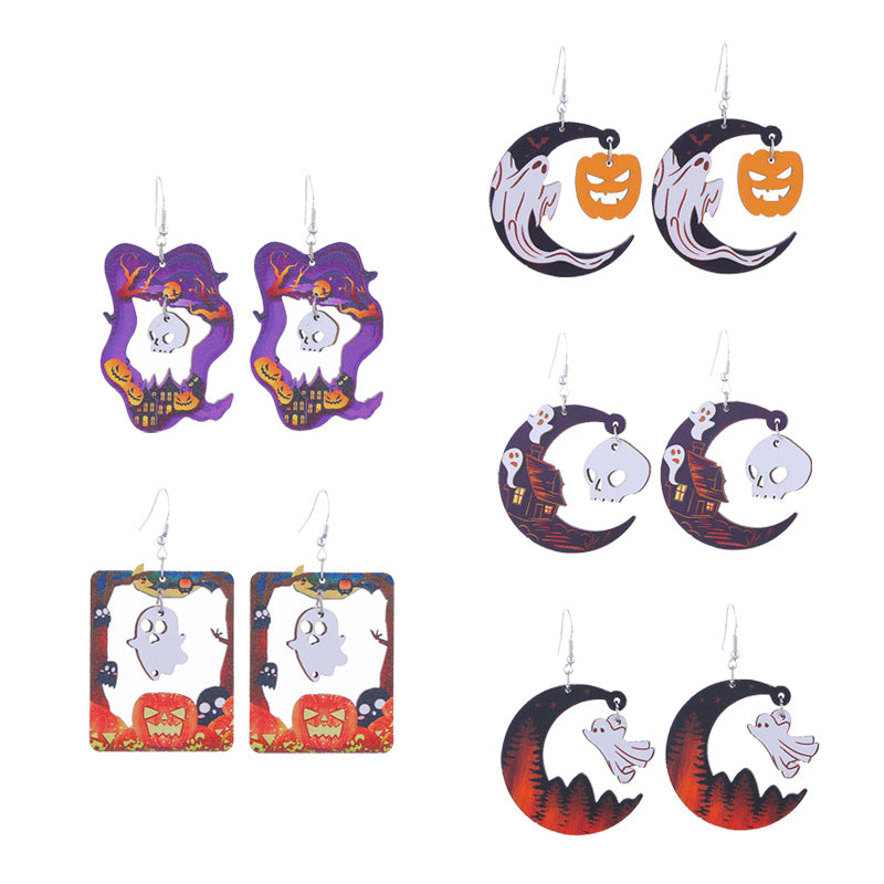 Wholesale  Wooden Earrings Ghost Pumpkin Castle Fun
