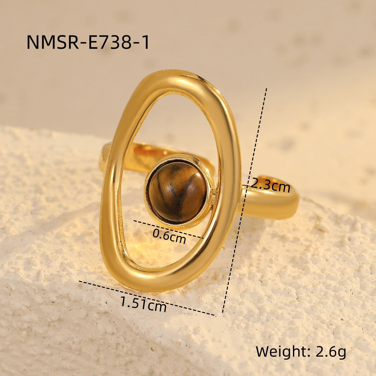 Wholesale Geometric shaped tiger eye stone stainless steel ring