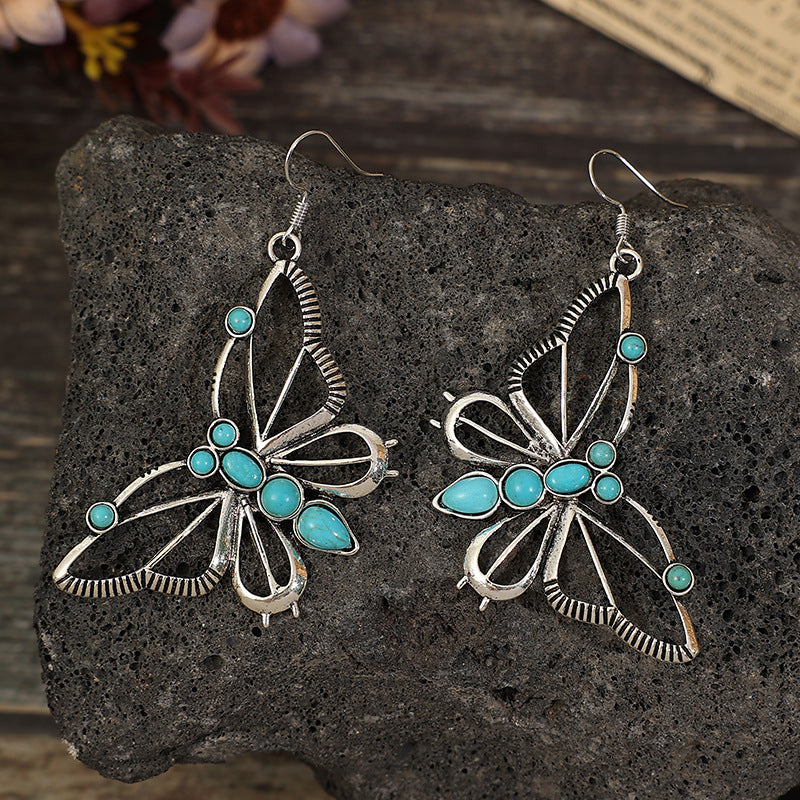 Wholesale Silver Alloy Electroplated Butterfly Earrings Retro Hollow Design Fashion Jewelry Accessory