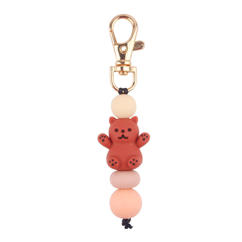 Wholesale Cartoon 3D Bear Silicone Beaded Keychain