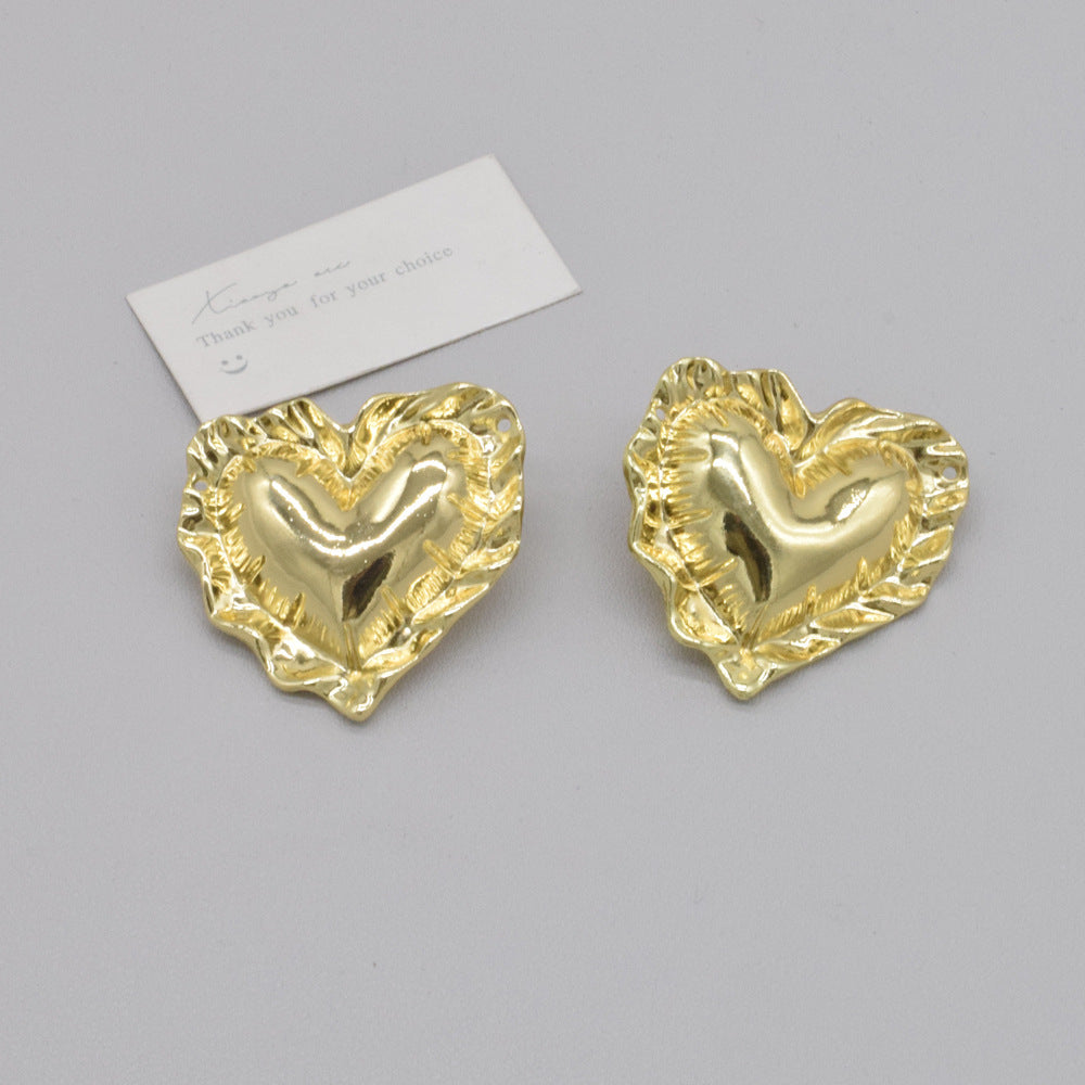 Wholesale wrinkled metal big heart earrings
