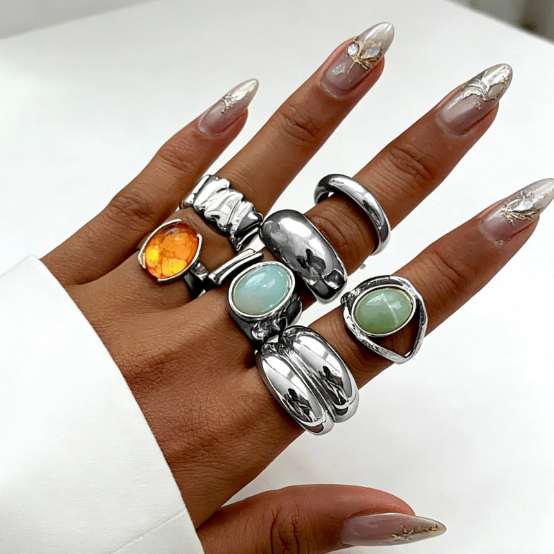 Wholesale Geometric Retro Irregular Diamond Set Ring Set